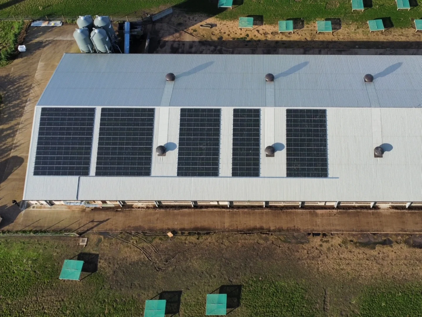 Deeping Fen Farm building with solar panels