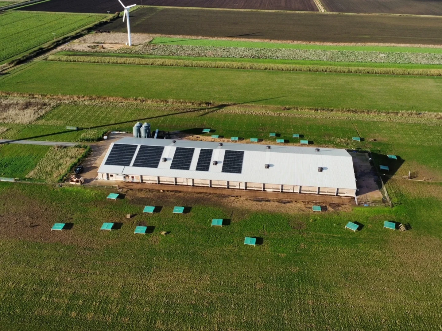Deeping Fen Farm building with solar panels