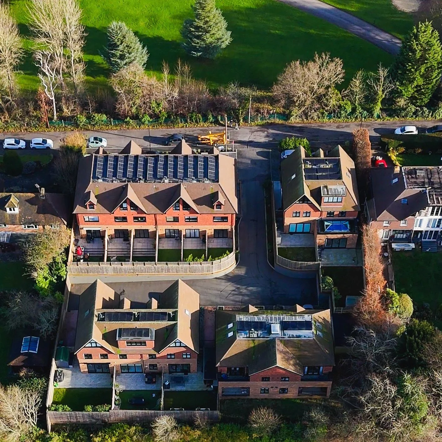 Aerial view of London multi-dwelling building with Titan Eco solar panels