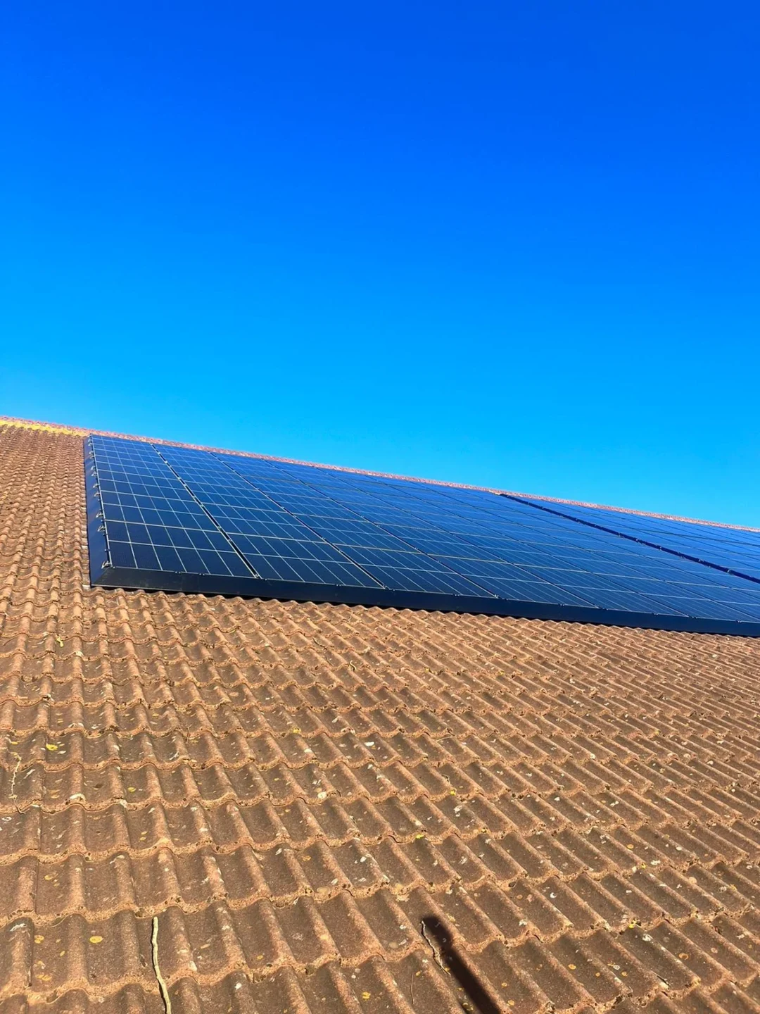 Close up of solar panels on roof of King’s Church, Chessington
