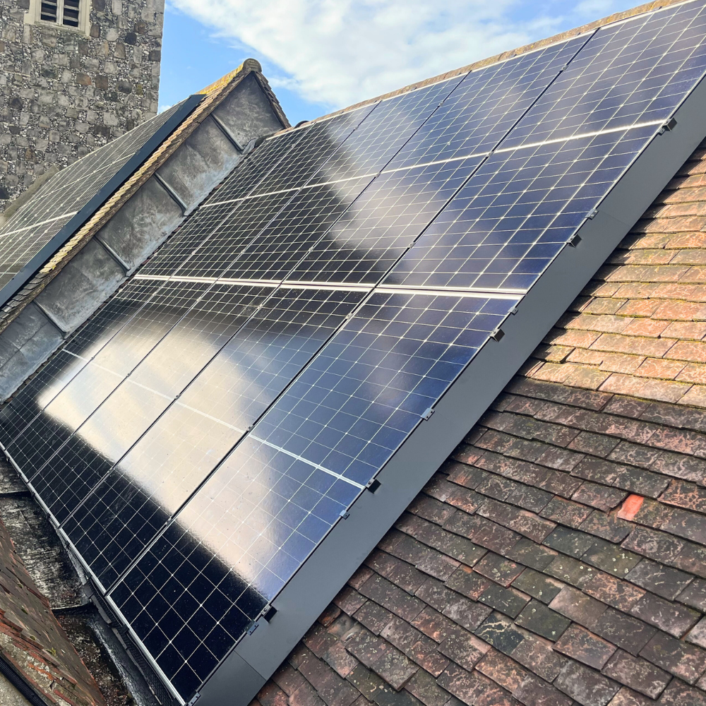 Solar panels on a church roof
