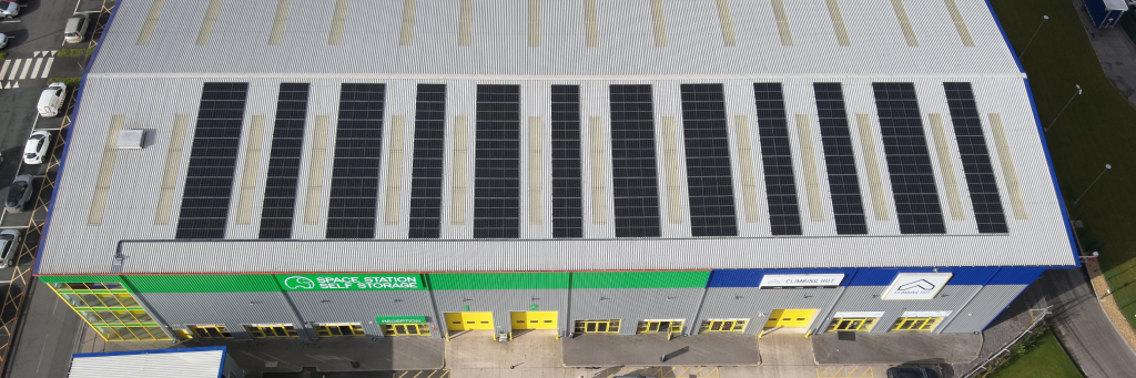 Solar panels on a storage facility