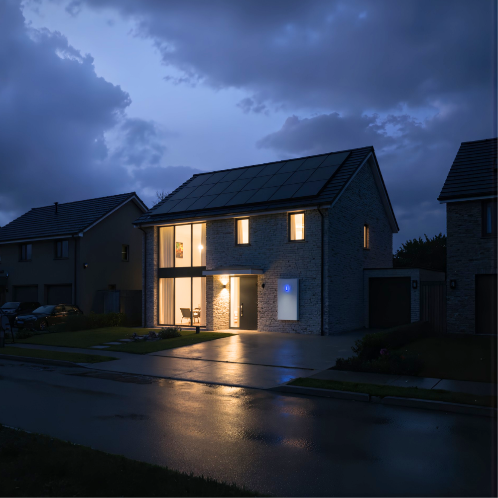 Home with battery backup power during a powercut